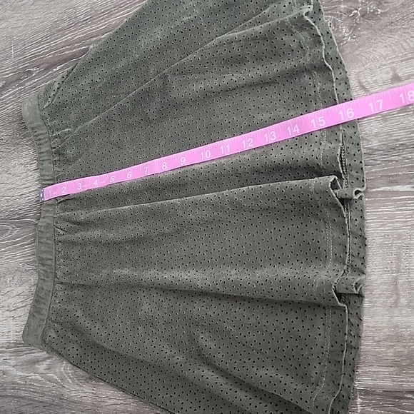 Candies Micro Suede Laser Cut Perforated High Waist Circle Skater Skirt in Green - Picture 3 of 7